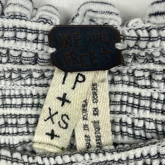 Free People Lexington Striped Off‎ Shoulder Top Size XS Black White Tie Sleeve - Picture 4 of 11